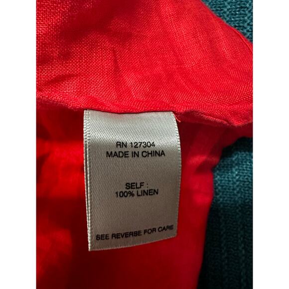 John Mark Women's Top 100% Linen Red Bell Sleeve Pullover Casual‎ Office Holiday - Picture 4 of 5